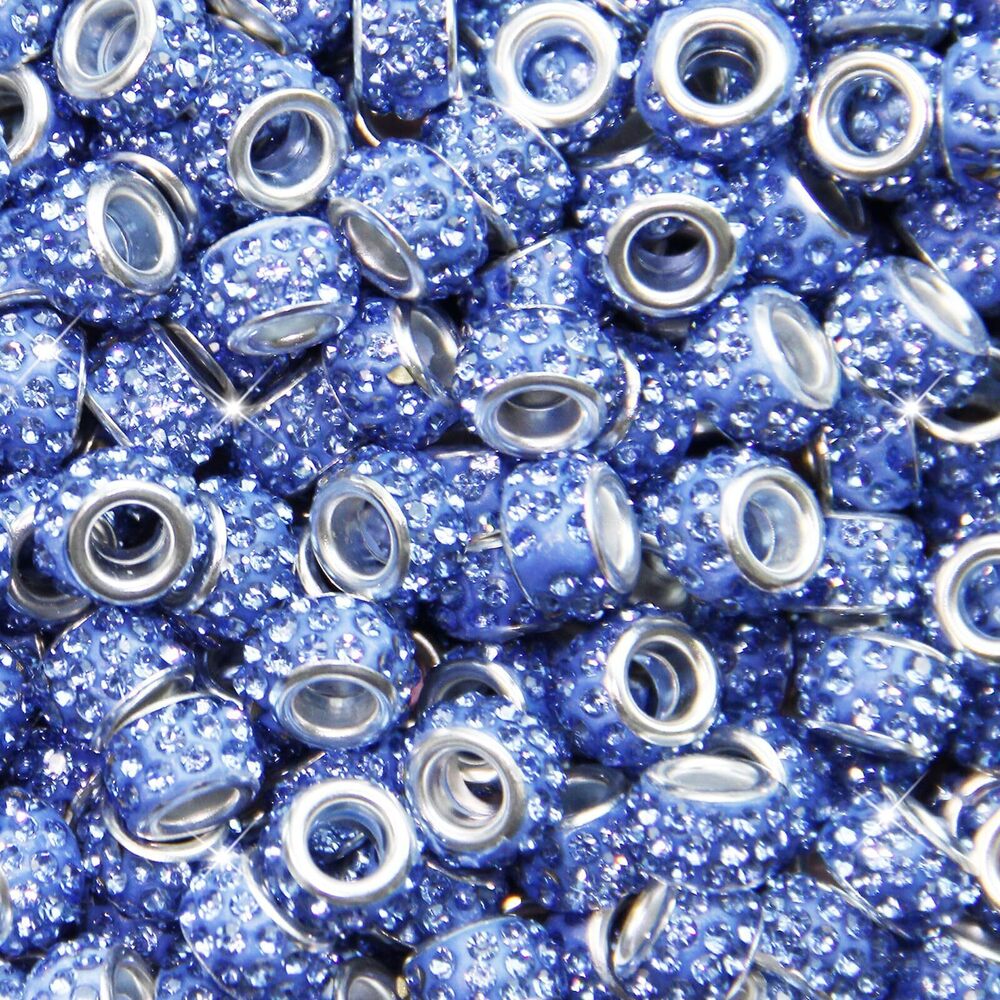 4241 200Pcs Rhinestone Large Hole Beads Spacer Beads Light Blue European